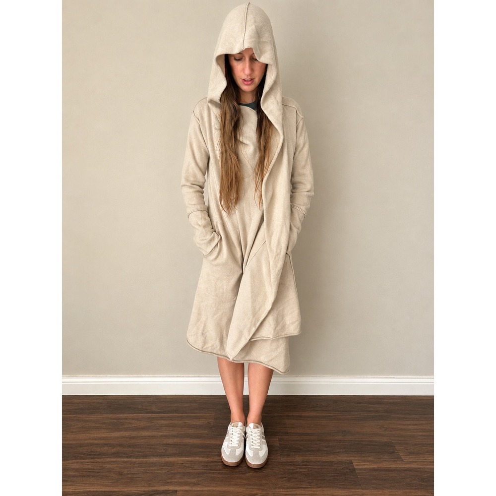 Inhabit NY Cashmere Wrap Cardigan Womens Small Beige Hooded Longline Sweater